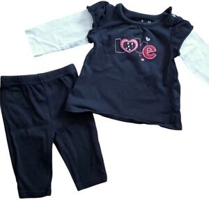 Jumping Beans Black Long Sleeve LOVE Shirt with Carters Black Pants outfit‎ 3M
